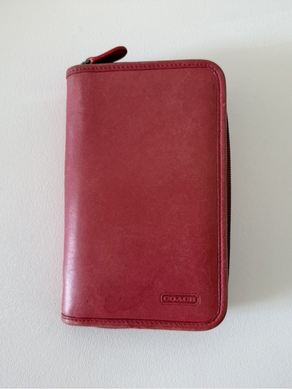 Coach Leather Zip Around Wallet Organizer Vintage Red